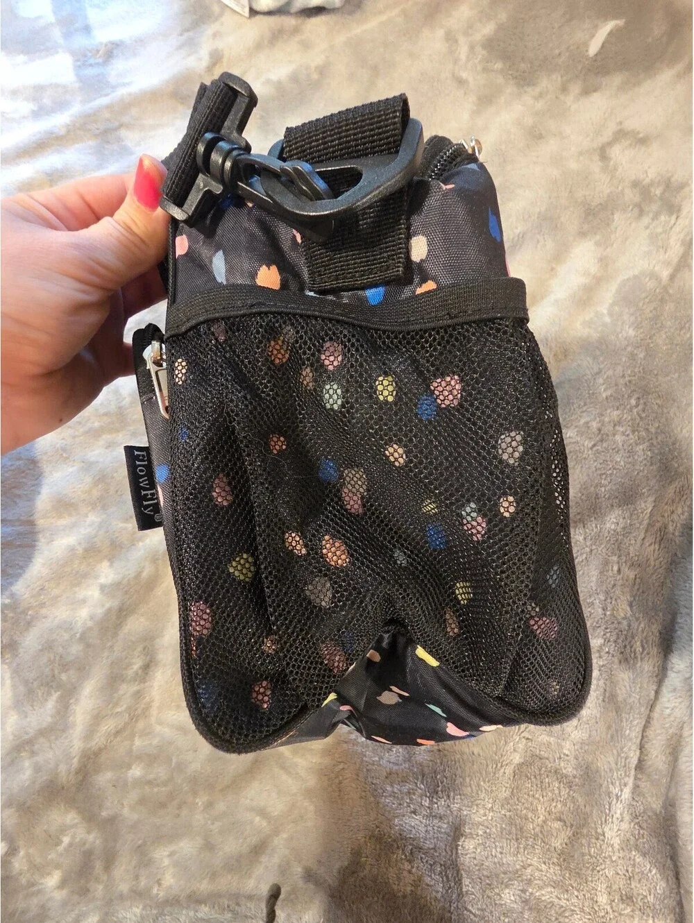 flofly black multicolor print lunch bag